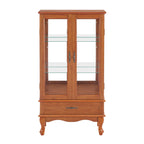 Lighted Glass Cabinet Glass Wine Cabinet Curio Display Cabinet with Adjustable Glass Shelves 2 Doors and 1 drawer Cabinet Bulb Included OAK - Grand Goldman Shop