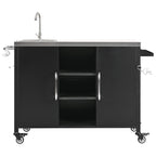 K&K 55.5' Outdoor Kitchen Island with Sink, Metal Grill Cart Table with 304 Stainless Steel Sink, Outdoor Bar Cart Sink Station with 4 Lockable Wheels for Pizza Prep & BBQ, L 55.5' x W 20' H 36.7' - Grand Goldman Shop