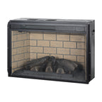 26 Inch Infrared Quartz Heater Fireplace Insert - Woodlog Version with Brick Background, Antique Black, Tempered Glass and Sheet Metal - Grand Goldman Shop