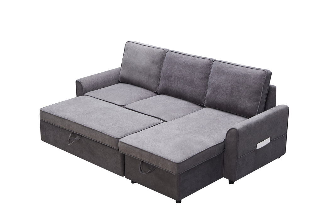 MGEA Modern modular L-shaped sofa bed with chaise longue, reversible sofa bed with pull-out bed and storage, 4-seat linen fabric convertible sofa for living room dark grey - Grand Goldman Shop