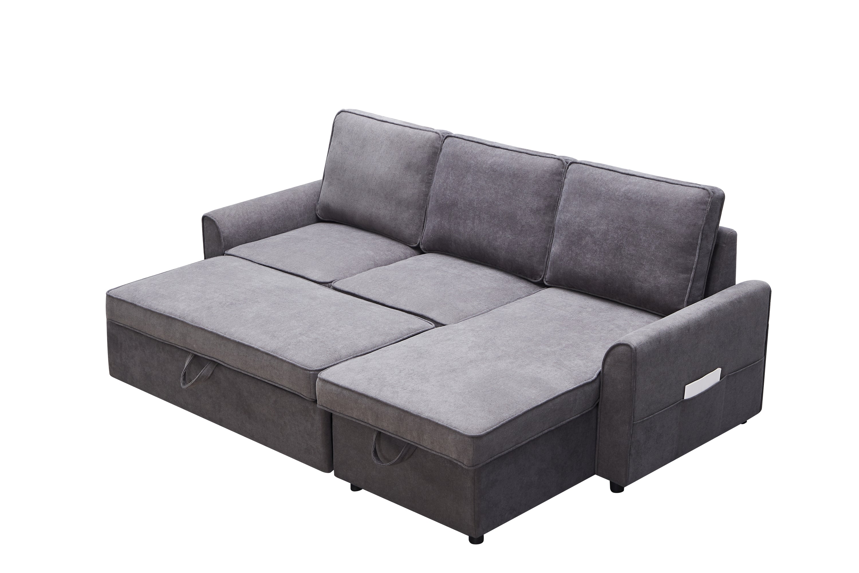 MGEA Modern modular L-shaped sofa bed with chaise longue, reversible sofa bed with pull-out bed and storage, 4-seat linen fabric convertible sofa for living room dark grey - Grand Goldman Shop
