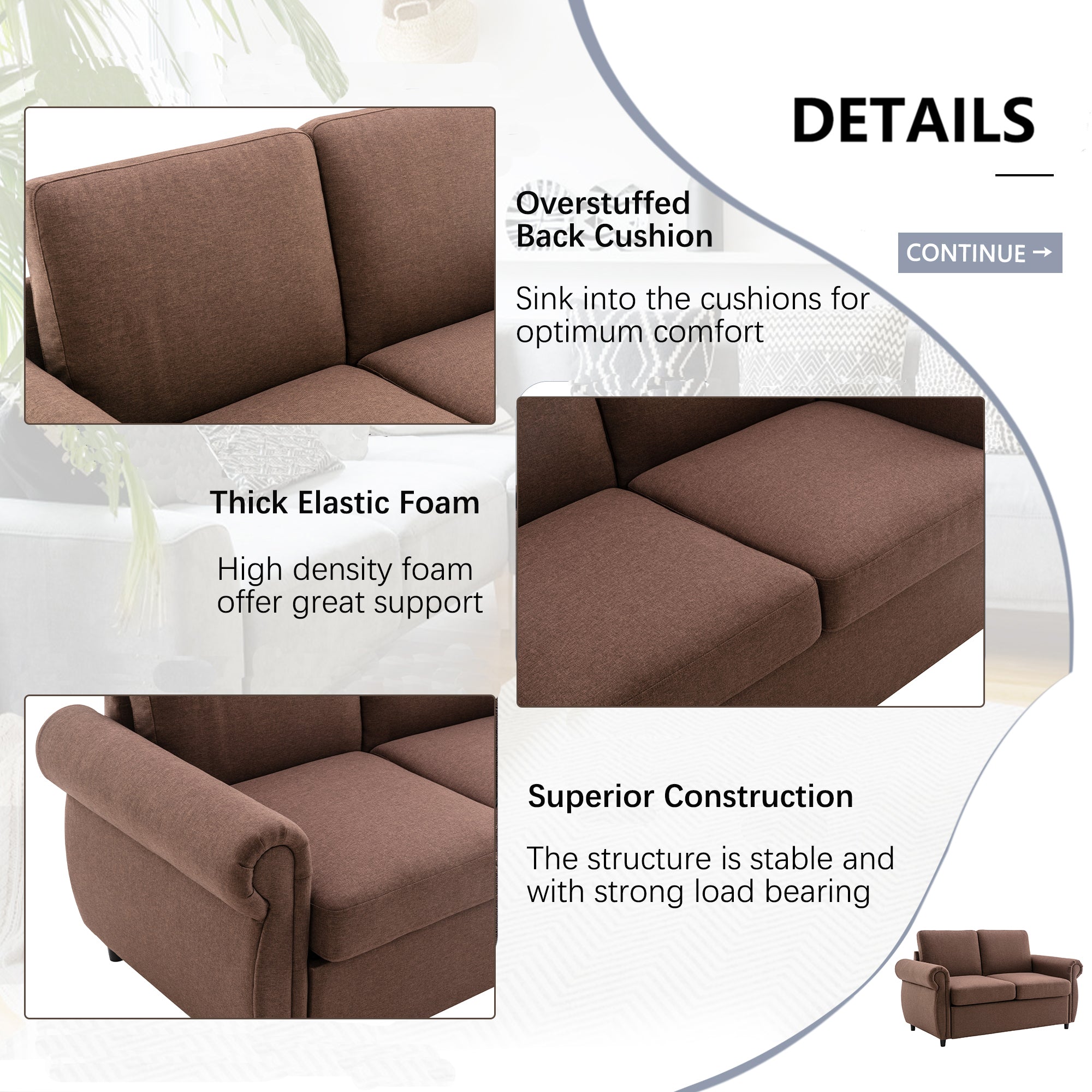 Orisfur Pull Out Sofa Bed Loveseat Sleeper with Twin Size Memory Mattress, USB Ports, Brown Linen, 57.9' - Grand Goldman Shop