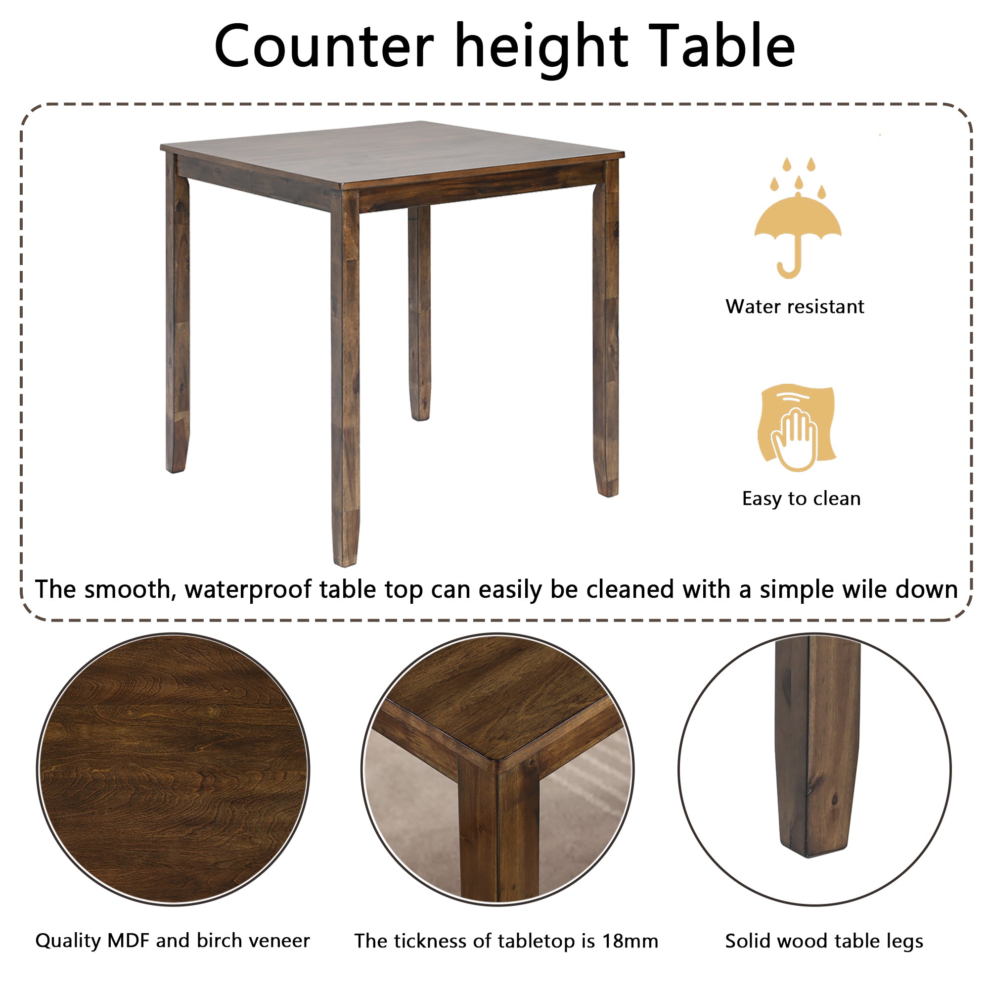 5 Piece Dining Table Set, Wooden Dining Square Table Set for 4, Counter Height Kitchen Table Set with Square Table and 4 Upholstered Chairs for Small Space, Walnut - Grand Goldman Shop