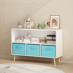 Kids bookcase with Collapsible Fabric Drawers, Children's Book Display, Toy Storage Cabinet Organizer, White/Blue | Premium H