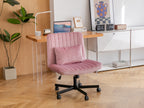 Light Pink Velvet Criss Cross Armless Office Chair with Wheels - Comfortable & Stylish for Home Office, Meditation, and Makeu