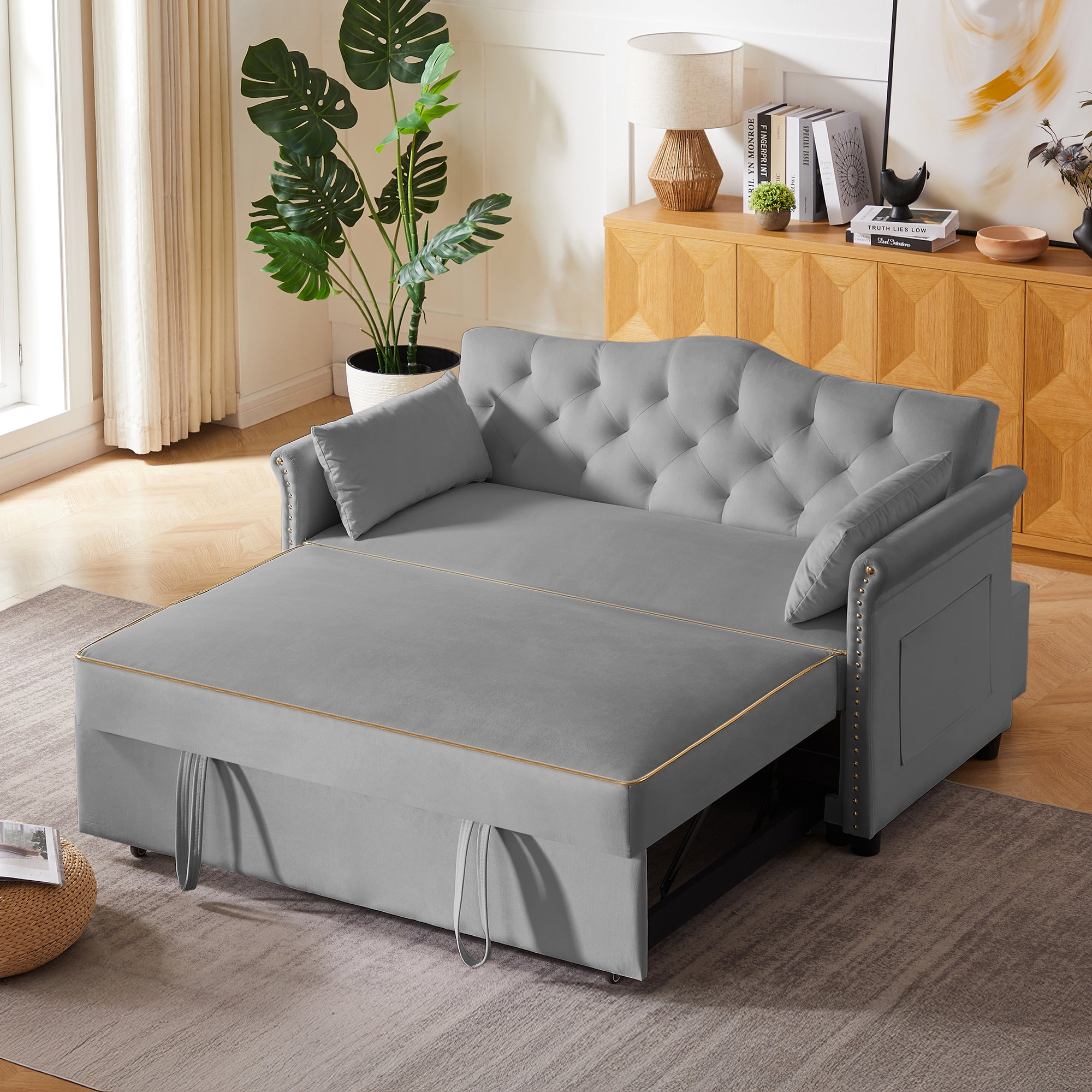 Grey Velvet Sleeper Sofa Bed - Grand Goldman Shop