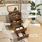 3-in-1 Vanity Desk with Flip Top Lighted Mirror & Storage Stool, Compact Makeup Dressing Table in Walnut Finish, 23.62L - Grand Goldman Shop