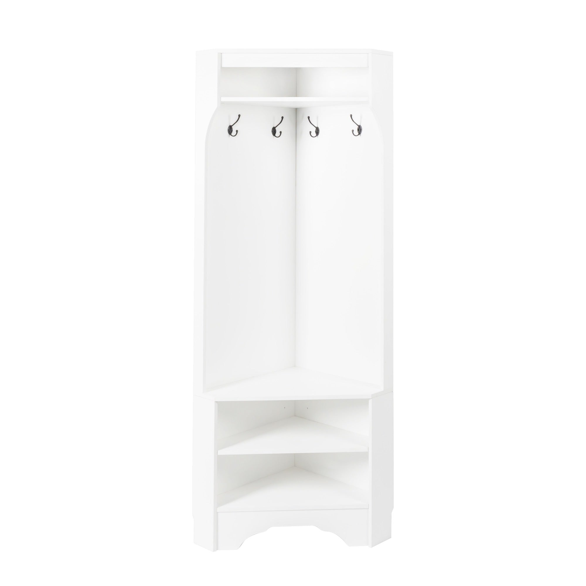 Minimalist Corner Hall Tree with Shoe Bench, Versatile Entryway Coat Rack with 4 Hooks, Corner Cabinet with Adjustable Shelf for Hallway, Living Room, White, 29.5''W*71.6''H (OLD SKU: N721P189665K) - Grand Goldman Shop