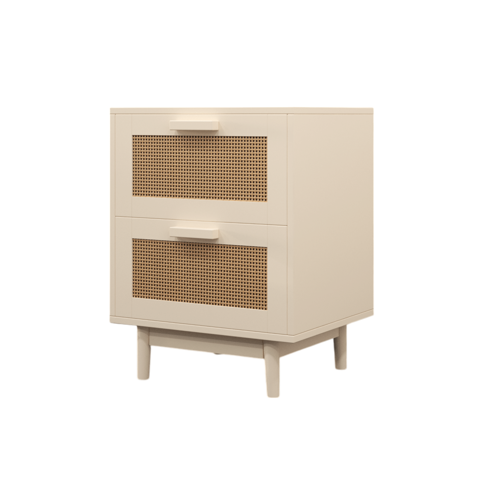Rattan Nightstand with Wood Finish and 2 Faux Rattan Drawers, Antique Natural Color, Storage Side Table for Bedroom or Living Room - Grand Goldman Shop