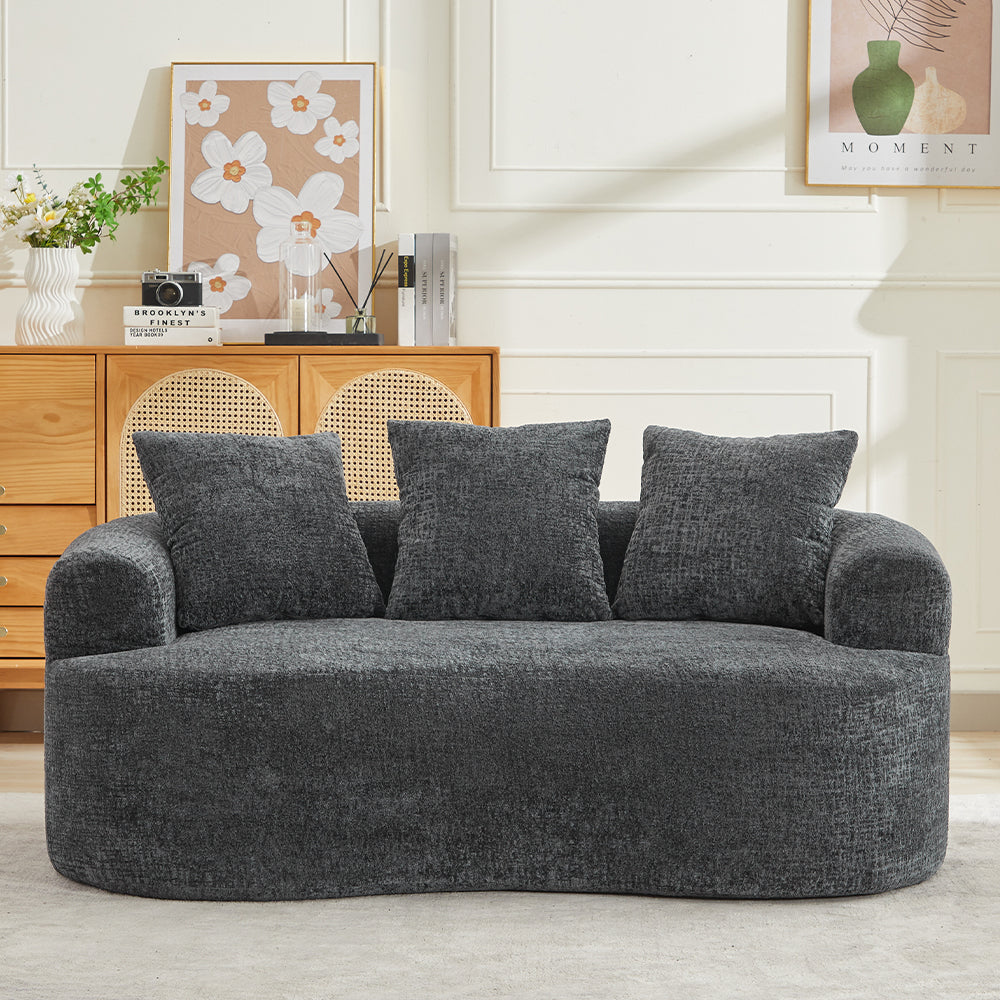 Curved Loveseat, Small Chenille Sofa with 3 Pillows, Deep Seat Couch for Apartment, Living Room, No Assembly Needed - Grand Goldman Shop