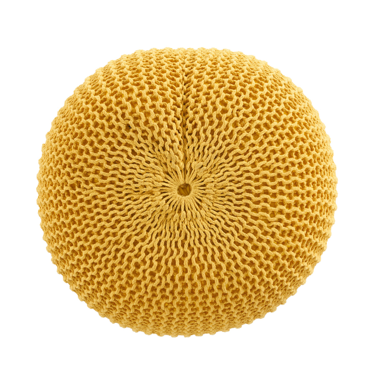Bordeaux Knitted Cotton Round Pouf, Yellow, Versatile Ottoman and Floor Cushion - Grand Goldman Shop