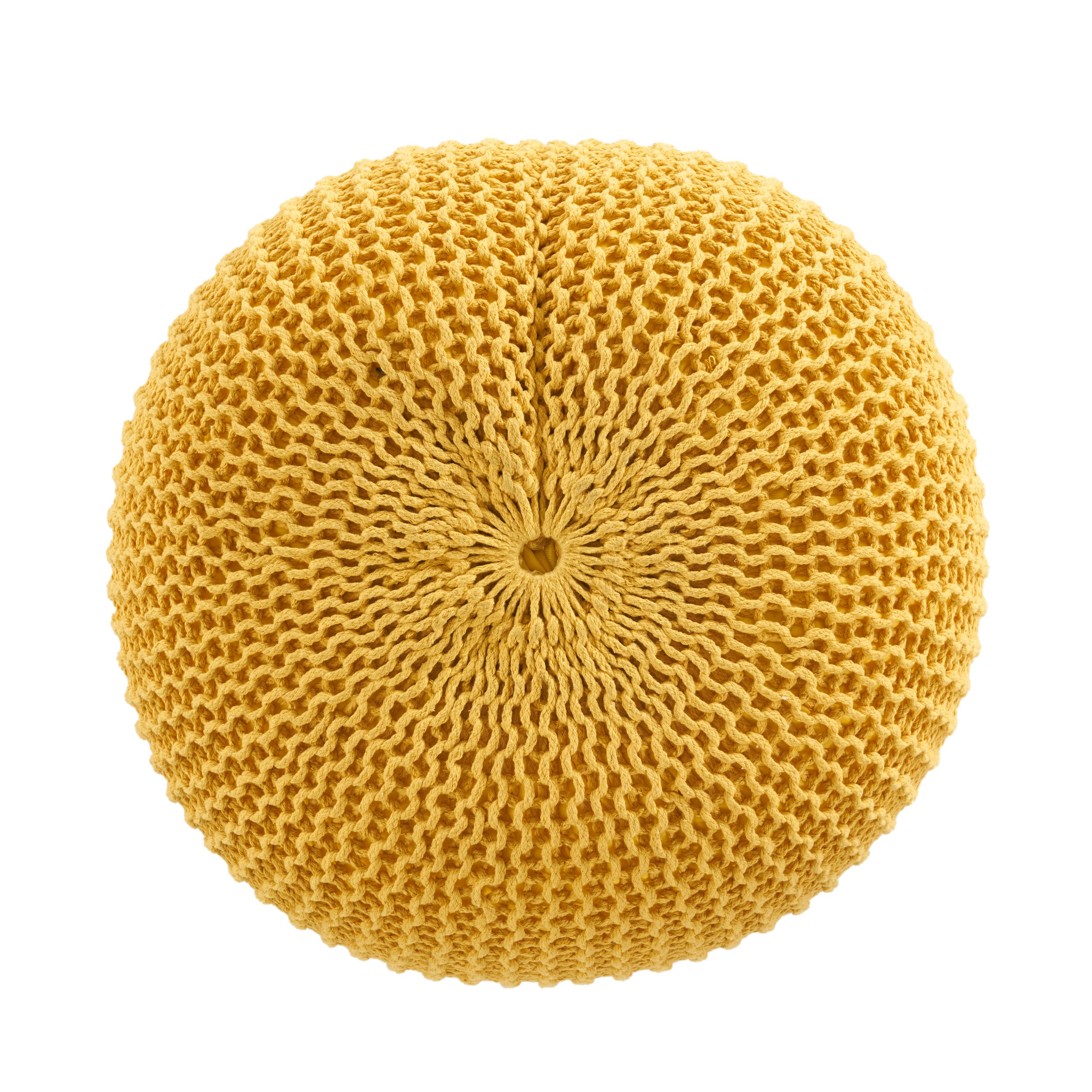 Bordeaux Knitted Cotton Round Pouf, Yellow, Versatile Ottoman and Floor Cushion - Grand Goldman Shop