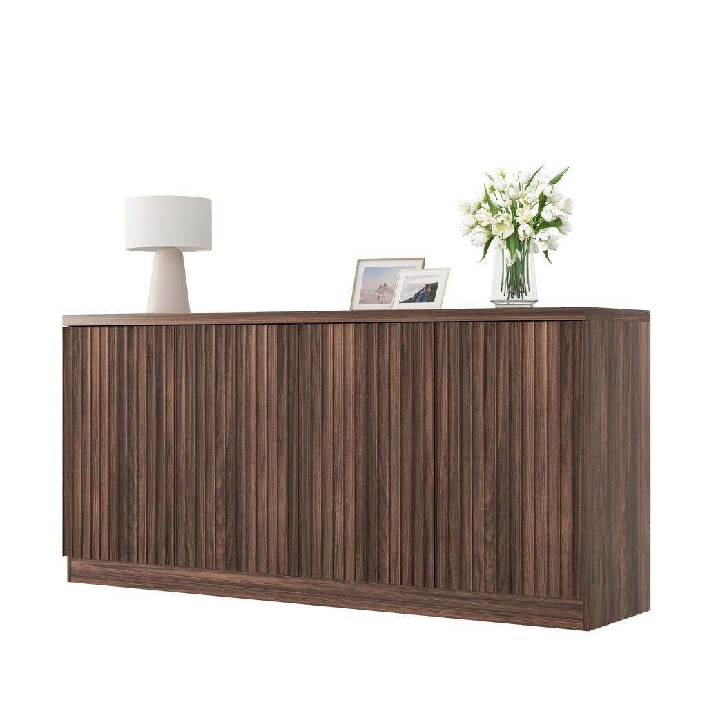 Buffet Cabinet with Storage, 62.60' Sideboard Cabinet with 4 Doors & Shelves, Wooden Kitchen Coffee Bar Credenza Storage for Living Room, Hallway Walnut - Grand Goldman Shop