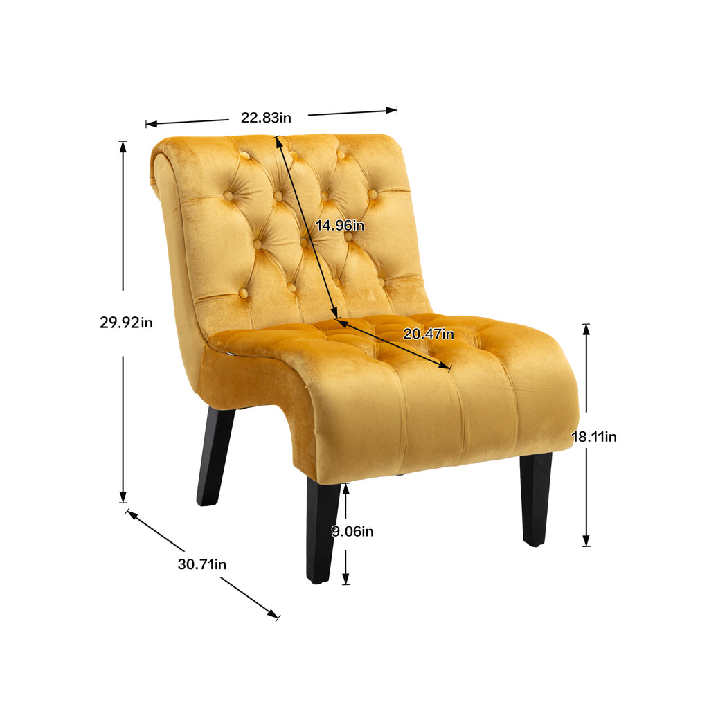 COOLMORE Modern Velvet Armless Accent Living Room Chair / Leisure Chair,Upholstered Fabric Button Comfortable Chair with Wooden Legs for Bedroom, Living Room, Office (Mustard Velvet) - Grand Goldman Shop