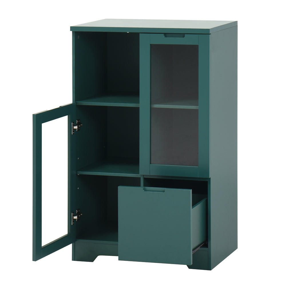 Modern MDF Painted Cabinet with Glass Doors and Drawer, Green, Bedroom Living Room Storage - Grand Goldman Shop