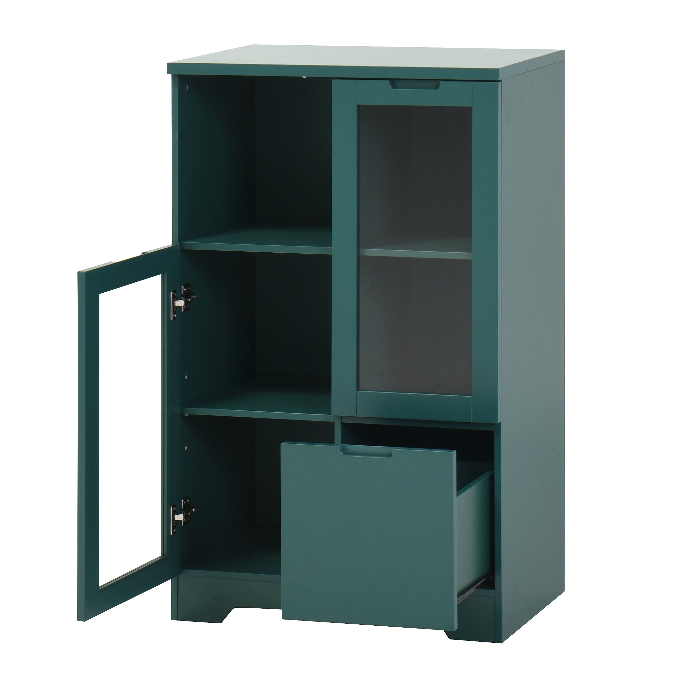 Modern MDF Painted Cabinet with Glass Doors and Drawer, Green, Bedroom Living Room Storage - Grand Goldman Shop
