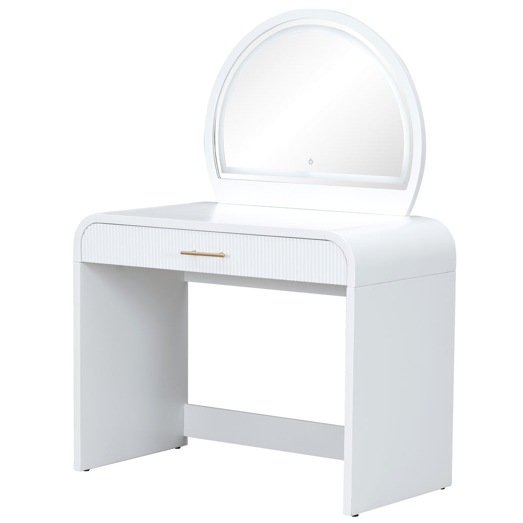 39' Makeup Vanity Table with Mirror Touch Screen Lighted Mirror, Dressing Table with Drawer for Bedroom, White - Grand Goldman Shop