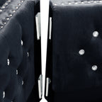 59.4 Inch Wide Black Velvet Sofa with Jeweled buttons,Square Arm ,2 Pillows - Grand Goldman Shop