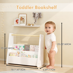 Kids Bookshelf with Wooden Handle, 2-Tier Front-Facing Toddler Bookcase, Portable Children's Book Storage Organizer for Bedro