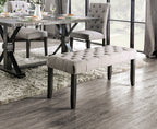 Classic Light Gray Color 1PC BENCH Button Tufted Linen Like Fabric Solid wood Chair Upholstered Seat Breakfast Rustic Dining Room Furniture - Grand Goldman Shop