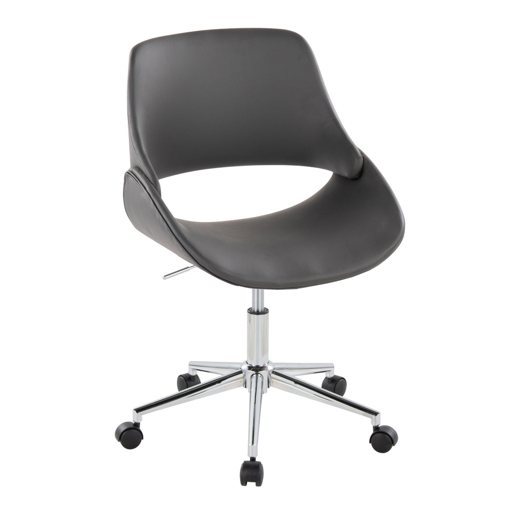 Contemporary Office Chair in Chrome Metal and Grey Faux Leather - Grand Goldman