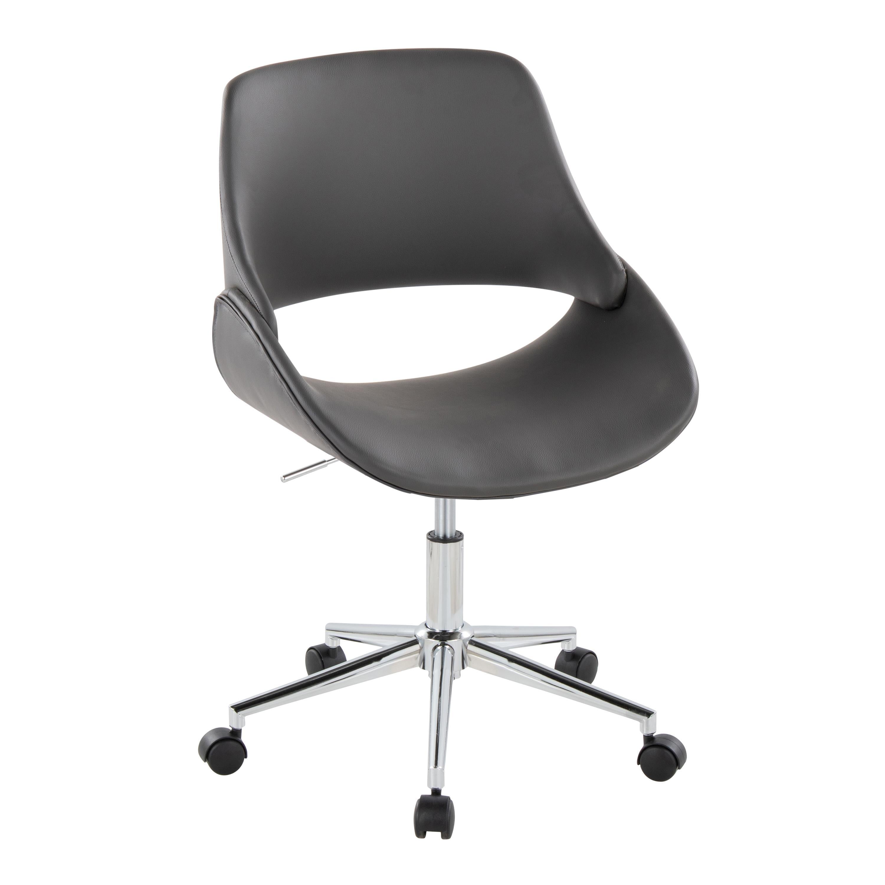 Contemporary Office Chair in Chrome Metal and Grey Faux Leather - Grand Goldman