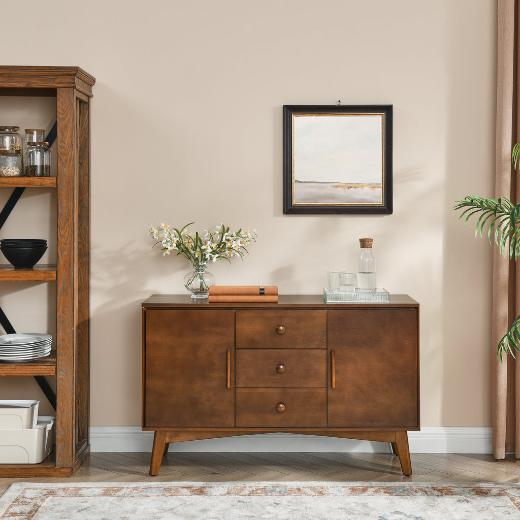 47.3' Mid Century Modern Sideboard Buffet Cabinet with Storage, Storage Cabinet with 2 Doors and 3 Drawers for Kitchen Dining Living Room, Accent Console Table, Walnut - Grand Goldman Shop