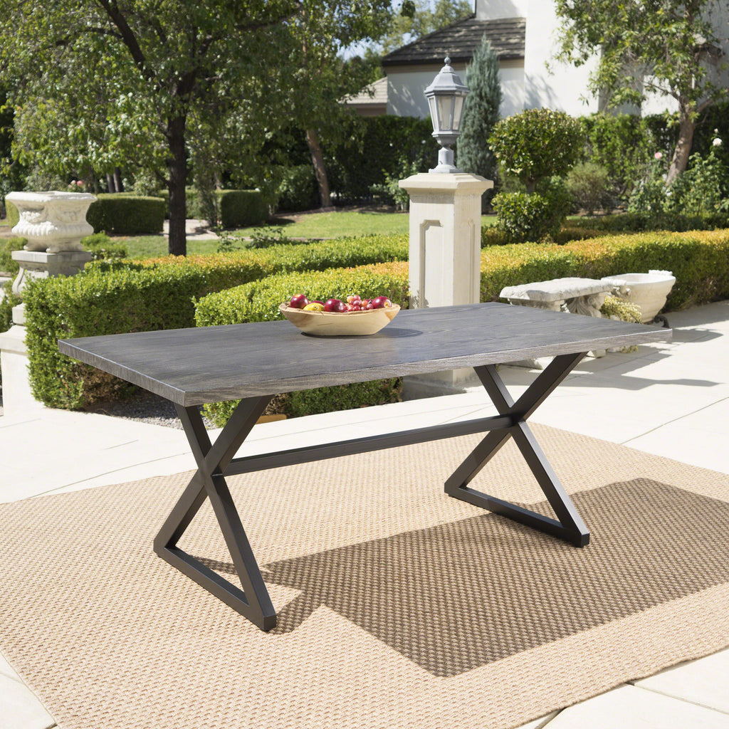 Rolando Outdoor Aluminum Dining Table with Steel Frame, Grey / Black - Grand Goldman Shop
