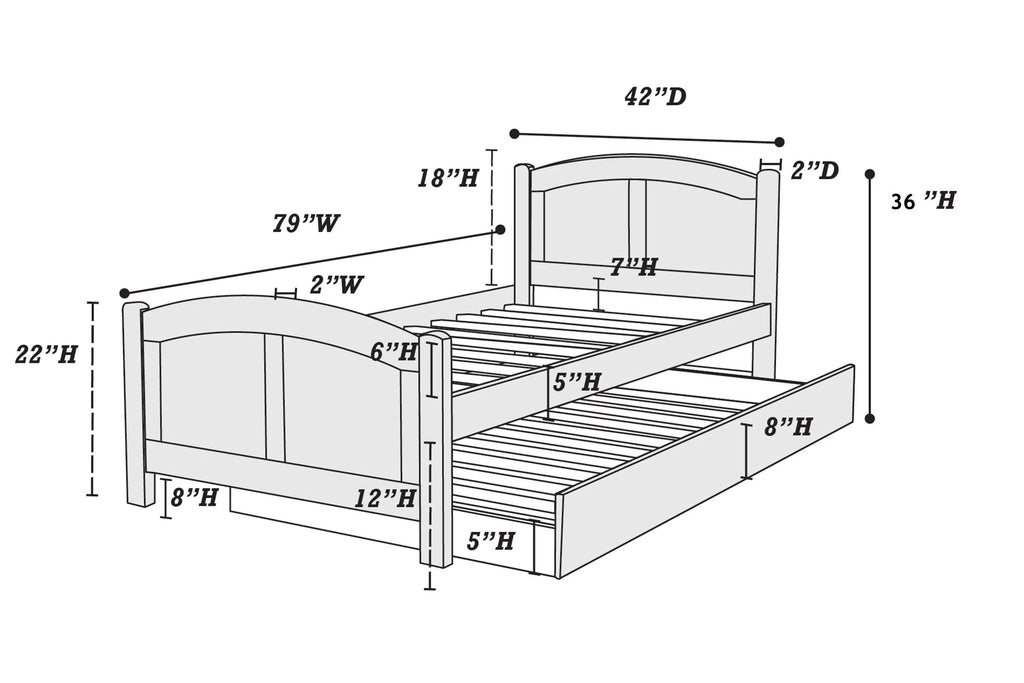Twin Size Bed w/ Trundle Slats Dark Cherry Pine Plywood Kids Youth Bedroom Furniture - Grand Goldman