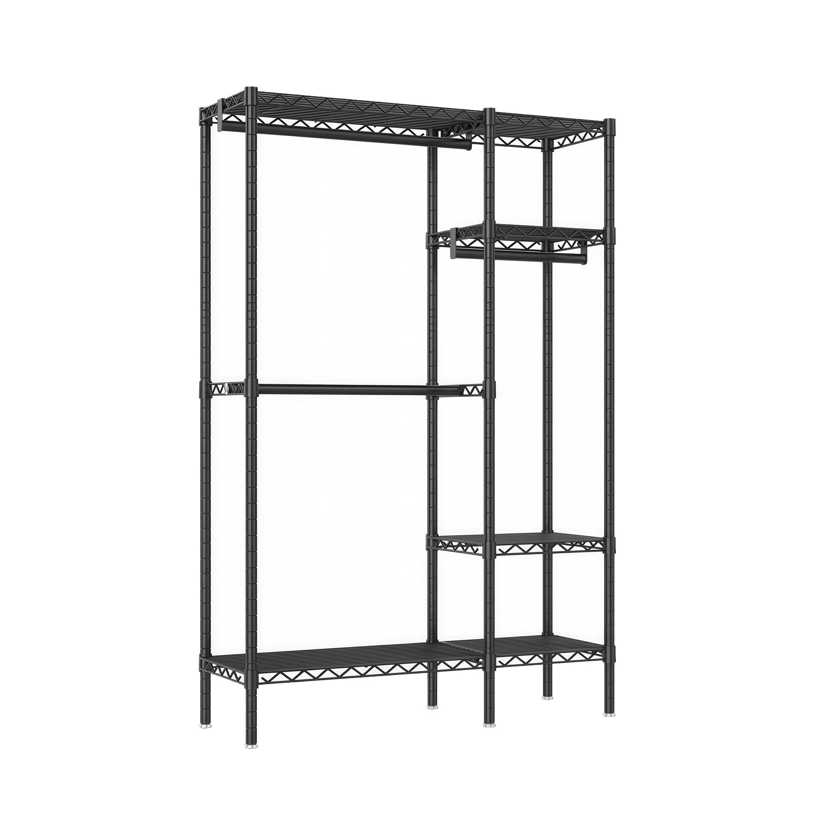 Heavy Duty Freestanding Clothes Rack, with 6 Adjustable Wire Shelves and 3 Garment Rails,Black Metal - Grand Goldman Shop