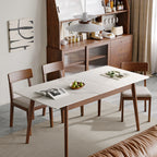 Walnut Solid Oak and White Slate Telescopic Dining Table for 6-8 People, Wood (Walnut Color) - Grand Goldman Shop