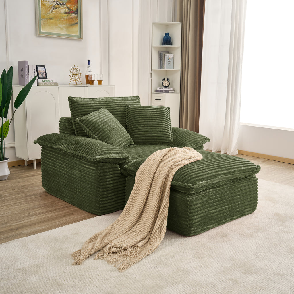47' Oversized Sofa Chair and a Half with Deep Seat & Movable 2-Layer Ottoman Set,  Cloud Sofa Bed with Chaise, 1-Seater Modular Sectional Sleeper Couch for Living Room, No Assembly Teddy-Fleece, Green - Grand Goldman Shop