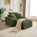 47' Oversized Sofa Chair and a Half with Deep Seat & Movable 2-Layer Ottoman Set,  Cloud Sofa Bed with Chaise, 1-Seater Modular Sectional Sleeper Couch for Living Room, No Assembly Teddy-Fleece, Green - Grand Goldman Shop