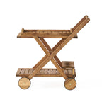 RIVIERA BAR CART Natural Stained Acacia Wood Mobile Bar Cart with Wheels for Entertaining - Grand Goldman Shop