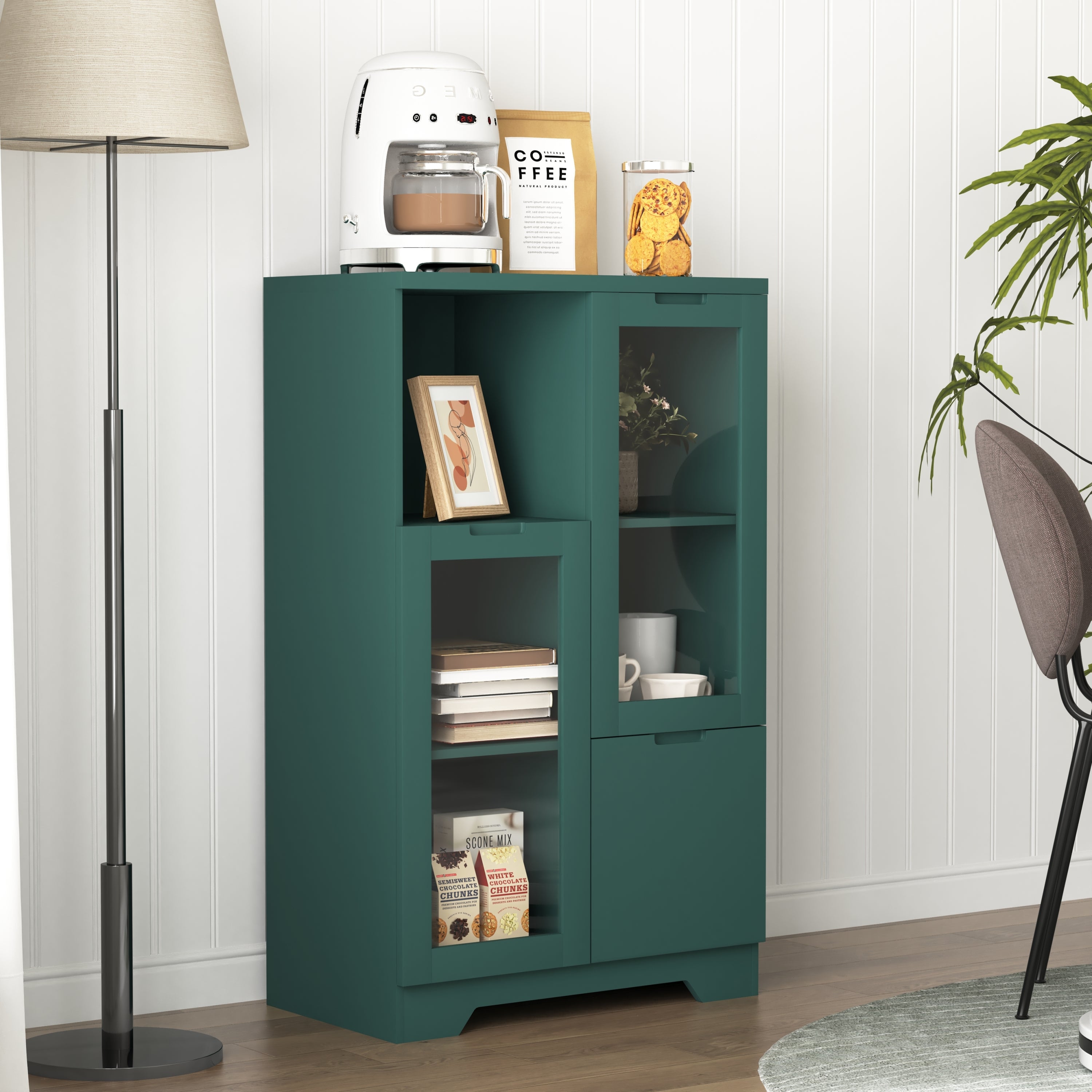 Modern MDF Painted Cabinet with Glass Doors and Drawer, Green, Bedroom Living Room Storage - Grand Goldman Shop