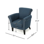 Elegant Navy Blue Fabric Club Chair with Nailhead Trim and Birch Wood Legs - Grand Goldman Shop