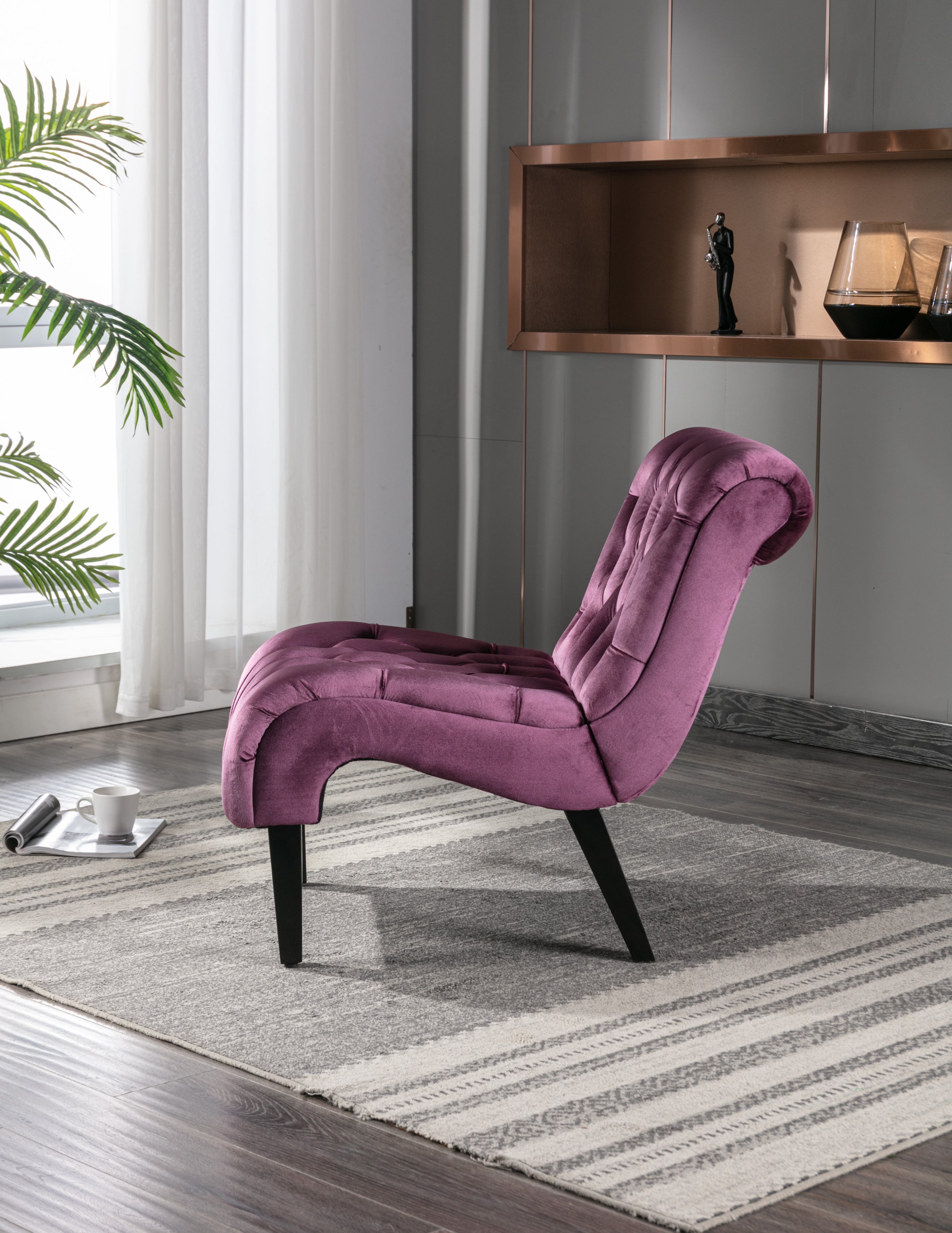COOLMORE Modern Velvet Armless Accent Living Room Chair / Leisure Chair,Upholstered Fabric Button Comfortable Chair with Wooden Legs for Bedroom, Living Room, Office (Purple Velvet) - Grand Goldman Shop