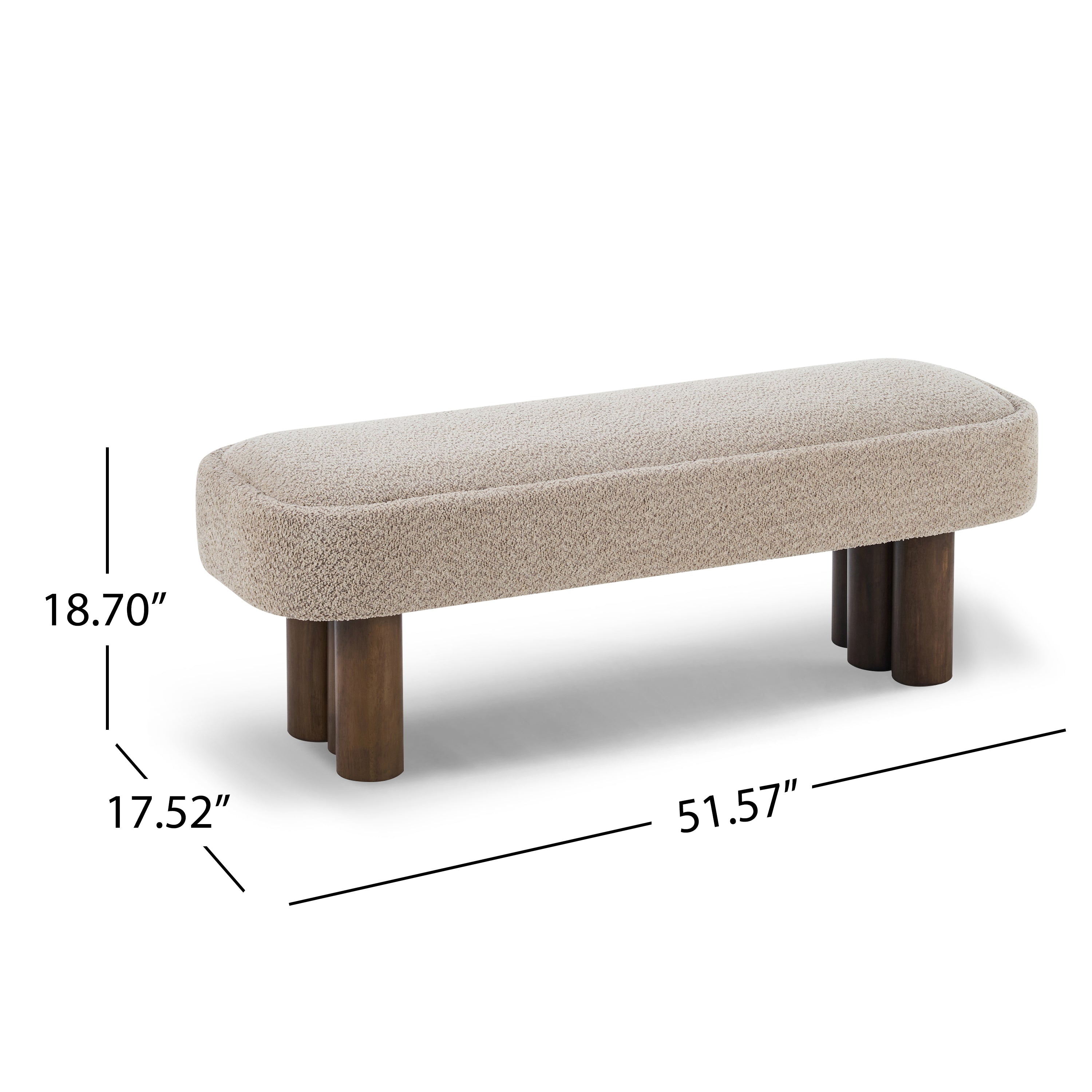 Indoor Khaki Boucle Dining Bench with Walnut Color Legs, 51.57'L Upholstered Seating for Kitchen, Dining Room and Living Space,250lbs Capacity - Grand Goldman Shop