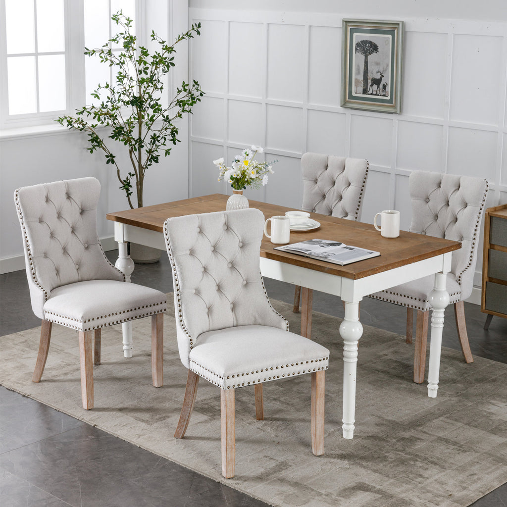 Nikki Collection Modern, High-end Tufted Solid Wood Contemporary Flax Upholstered Dining Chair with Wood Legs Nailhead Trim 2-Pcs Set,Gray, SW6801BG - Grand Goldman Shop
