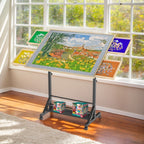 Wooden 1500 Pieces Puzzle Table with Drawer, 35'*27.17' Adjustable Puzzle Table, 360° Tilting Puzzle Table with Legs and Whee