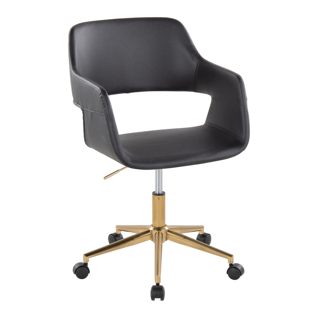 Contemporary Task Chair in Gold Metal and Black Faux Leather - Grand Goldman