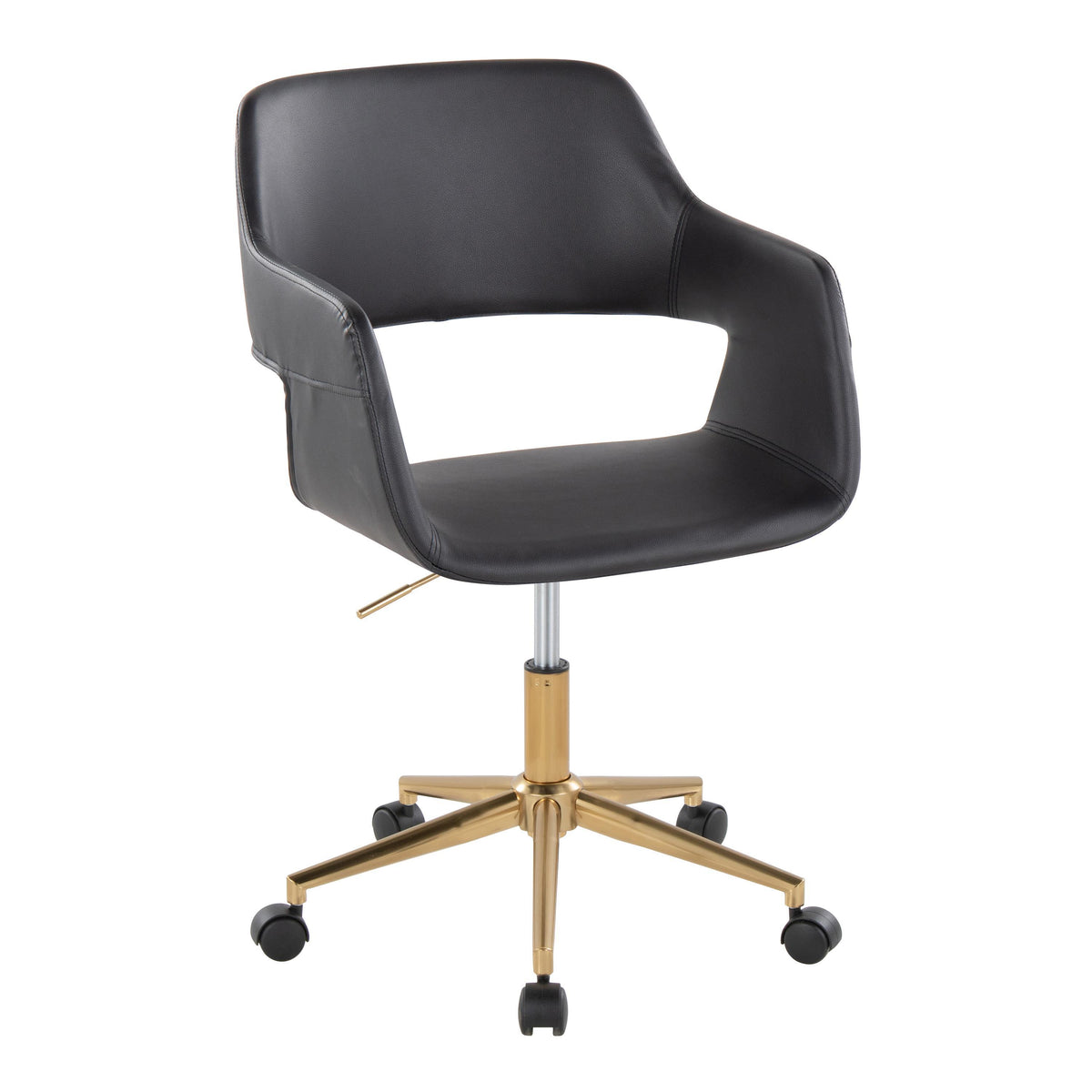 Contemporary Task Chair in Gold Metal and Black Faux Leather - Grand Goldman