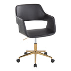 Contemporary Task Chair in Gold Metal and Black Faux Leather - Grand Goldman