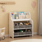 Kids Bookshelf with 6 Fabric Storage Bins, Multi-Functional Children's Bookcase and Toy Organizer, Front-Facing Display Shelf