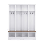 Farmhouse Hall Tree with 8 Hooks, Practical Entryway Bench with Open Compartments, 76.7'H Modern 3-in-1 Wooden Style Coat and Shoe Rack for Mudroom, Living Room, White (OLD SKU: N721P292601K) - Grand Goldman Shop