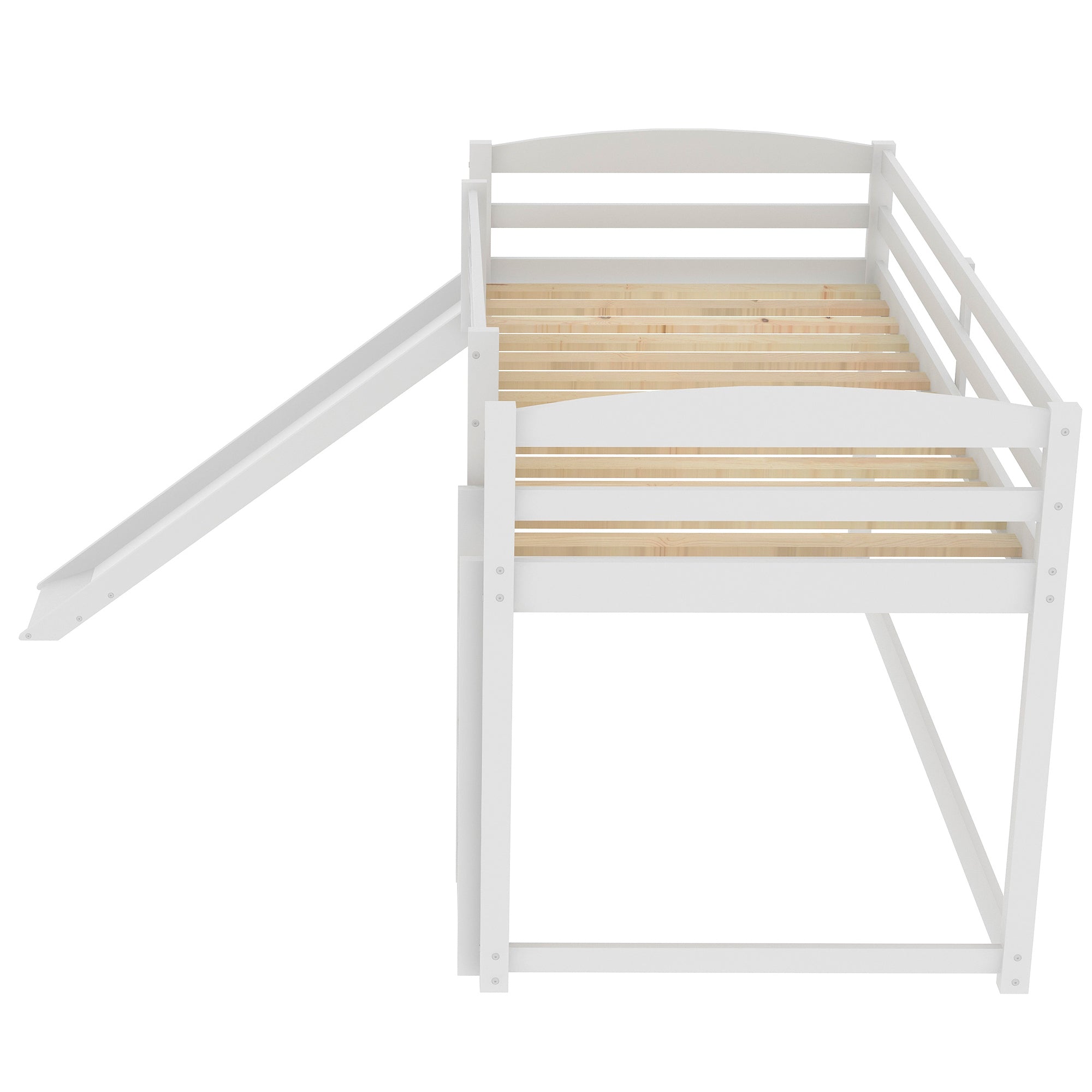 White Twin over Twin Bunk Bed with Convertible Slide and Ladder, Pine Wood and MDF, 79.3''L x 84.4''W x 46.5''H - Grand Goldman Shop