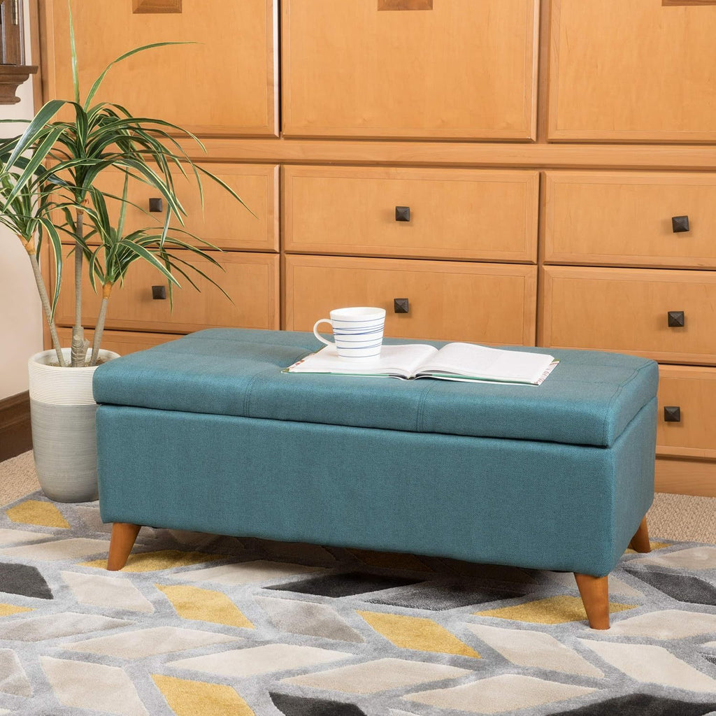 Home Decor, Tufted Ainsley Button Storage Ottoman Bench with Hinged Lid, Ottoman Bench with Storage for Living Room & Bedroom, Solid wood leg - Grand Goldman Shop