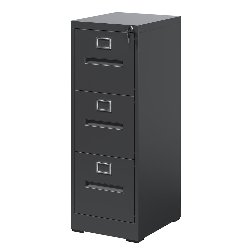 Premium Metal 3 Drawer File Cabinet with Lock for A4 Legal/Letter Size Storage, Black Steel, 15.16x17.72x40.39 inches | Premi