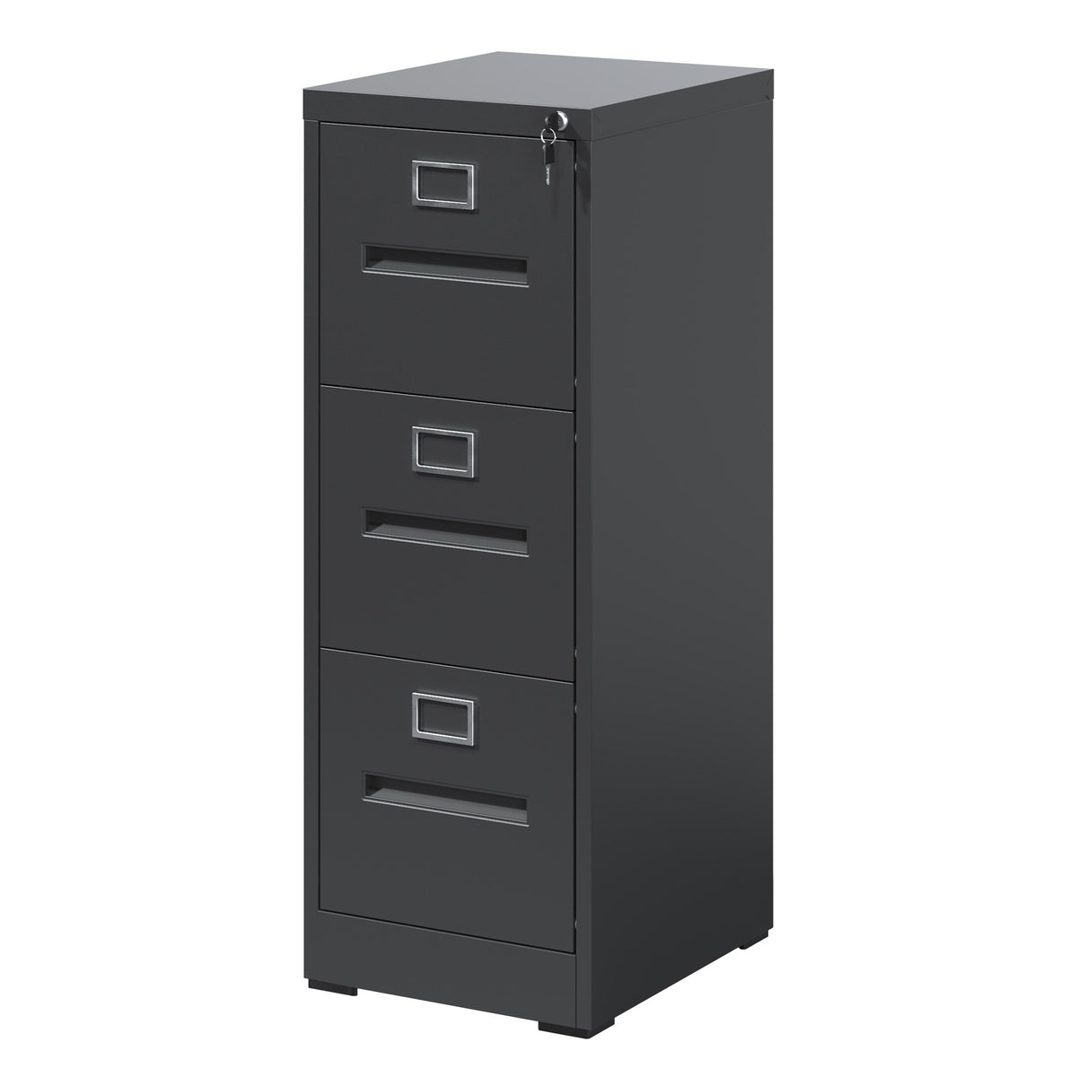 Premium Metal 3 Drawer File Cabinet with Lock for A4 Legal/Letter Size Storage, Black Steel, 15.16x17.72x40.39 inches | Premi