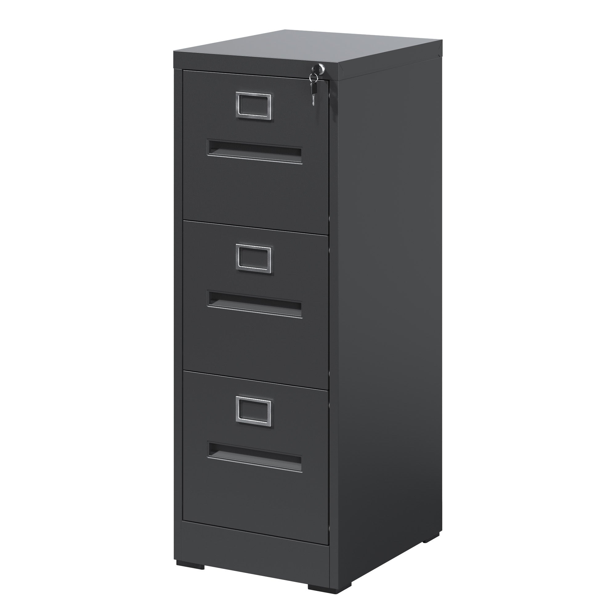 Premium Metal 3 Drawer File Cabinet with Lock for A4 Legal/Letter Size Storage, Black Steel, 15.16x17.72x40.39 inches | Premi